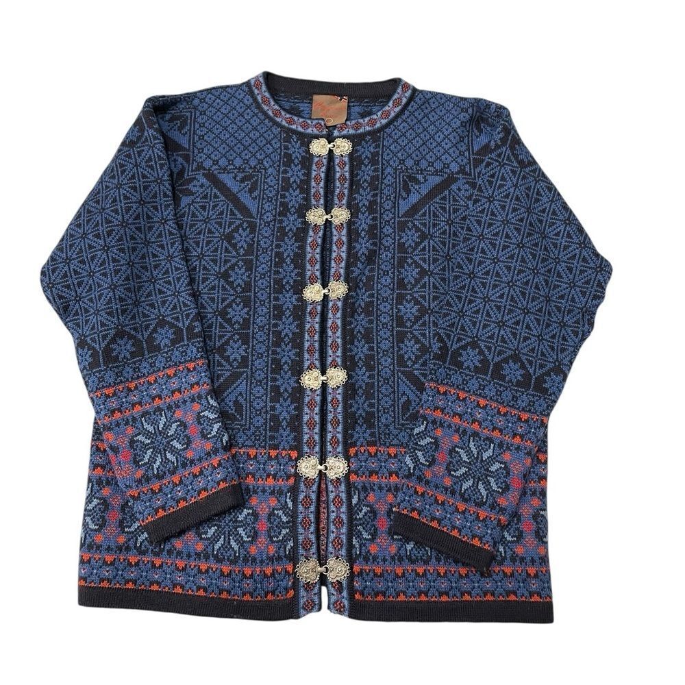 CHRISTIANIA SWEATERS Blue Orange Nordic Pattern Sweater Size Large